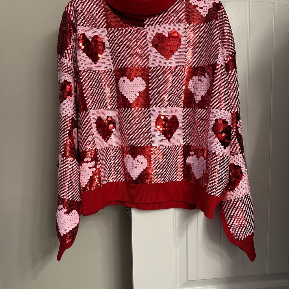 Sequin Heart Patterned Women's Turtleneck Sweater